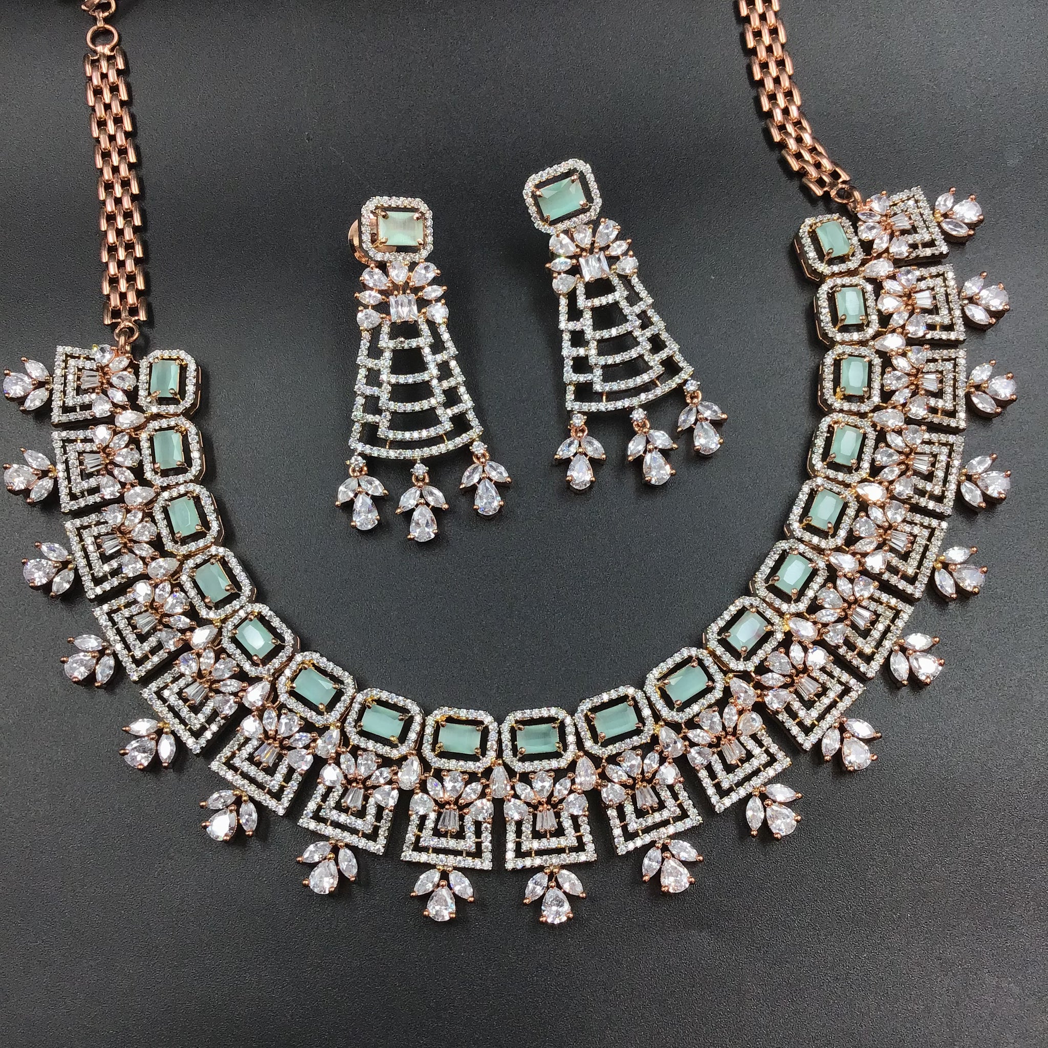 Mint Green Zircon/AD Necklace Set 12287-8687 - Dazzles Jewellery