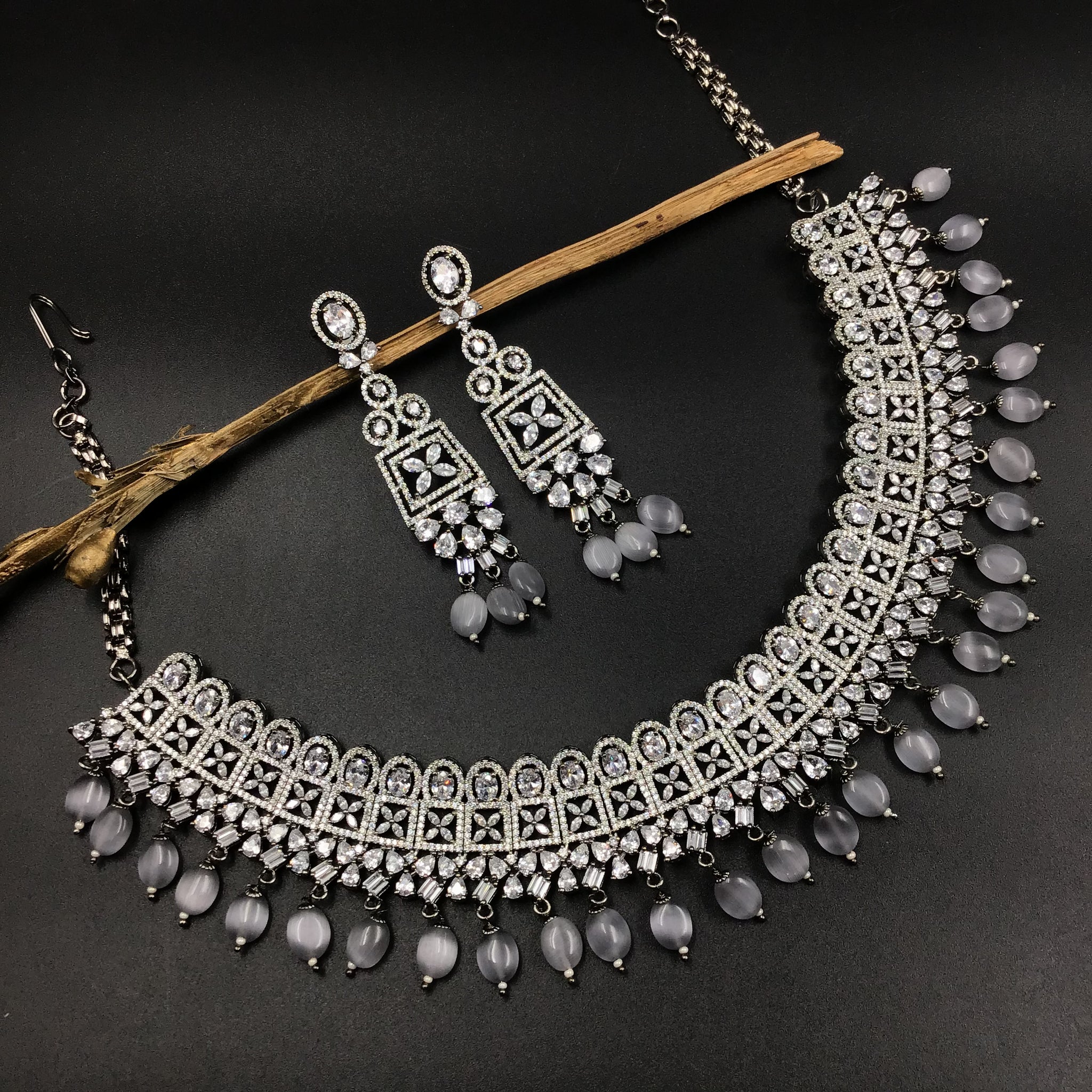 Gray Zircon/AD Necklace Set 11567-7679 - Dazzles Jewellery
