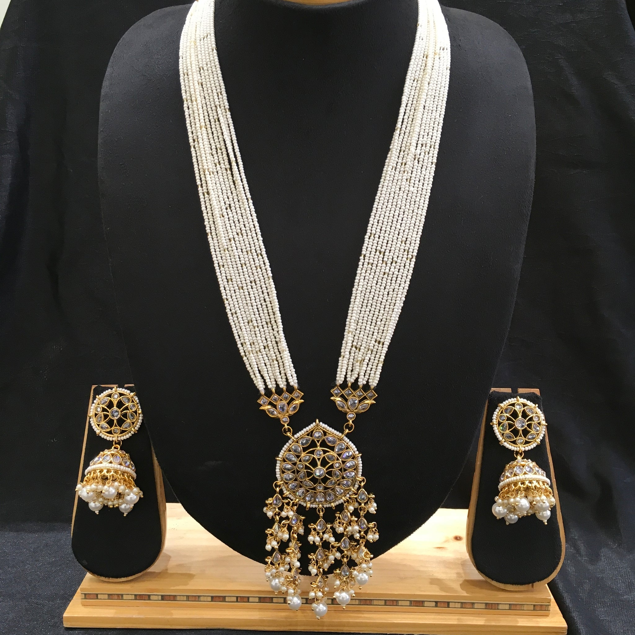 White Pearl Long Necklace Set 4462-21 - Dazzles Jewellery